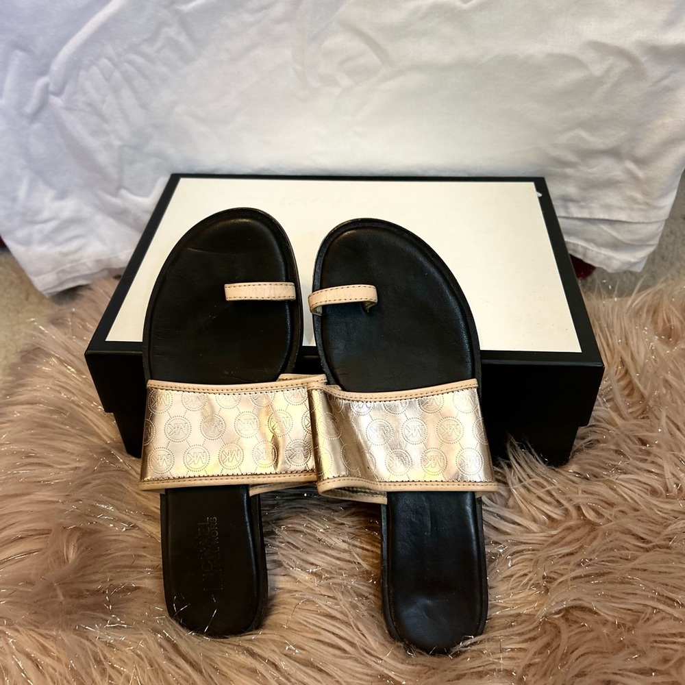 Michael Kors Elegant Brown and Rose Gold Women's Sandals